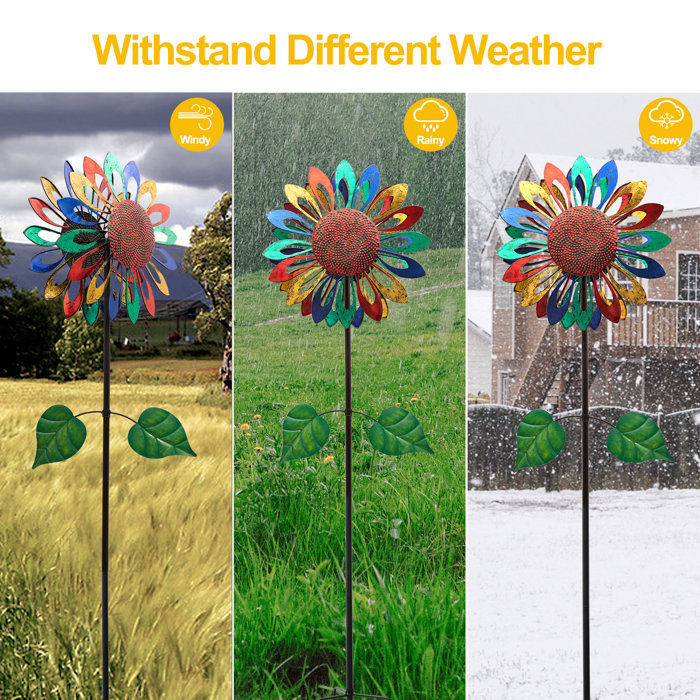 Arlmont & Co. Garden Sunflower Wind Spinners, MultiColor Large Metal